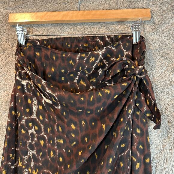 Vintage Maggie Lawrence Animal Print Leopard Wrap Midi Skirt Vintage M Rayon - Picture 3 of 9